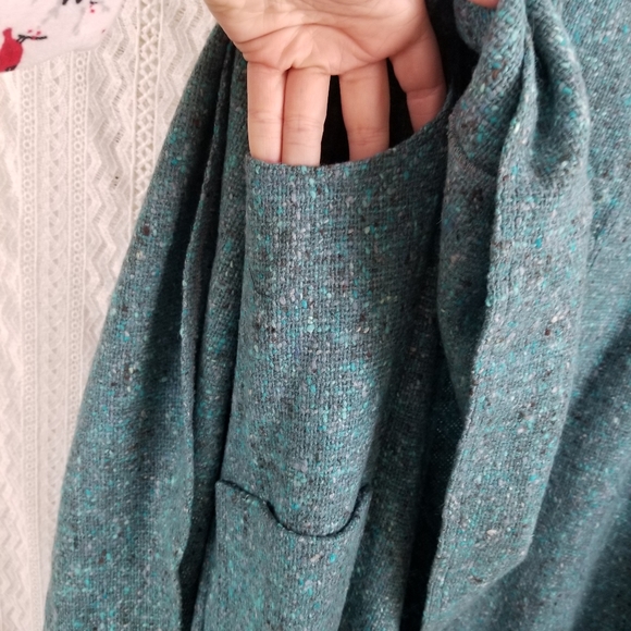 Vintage 100% Wool Tweed Poncho Button Down - Picture 6 of 8